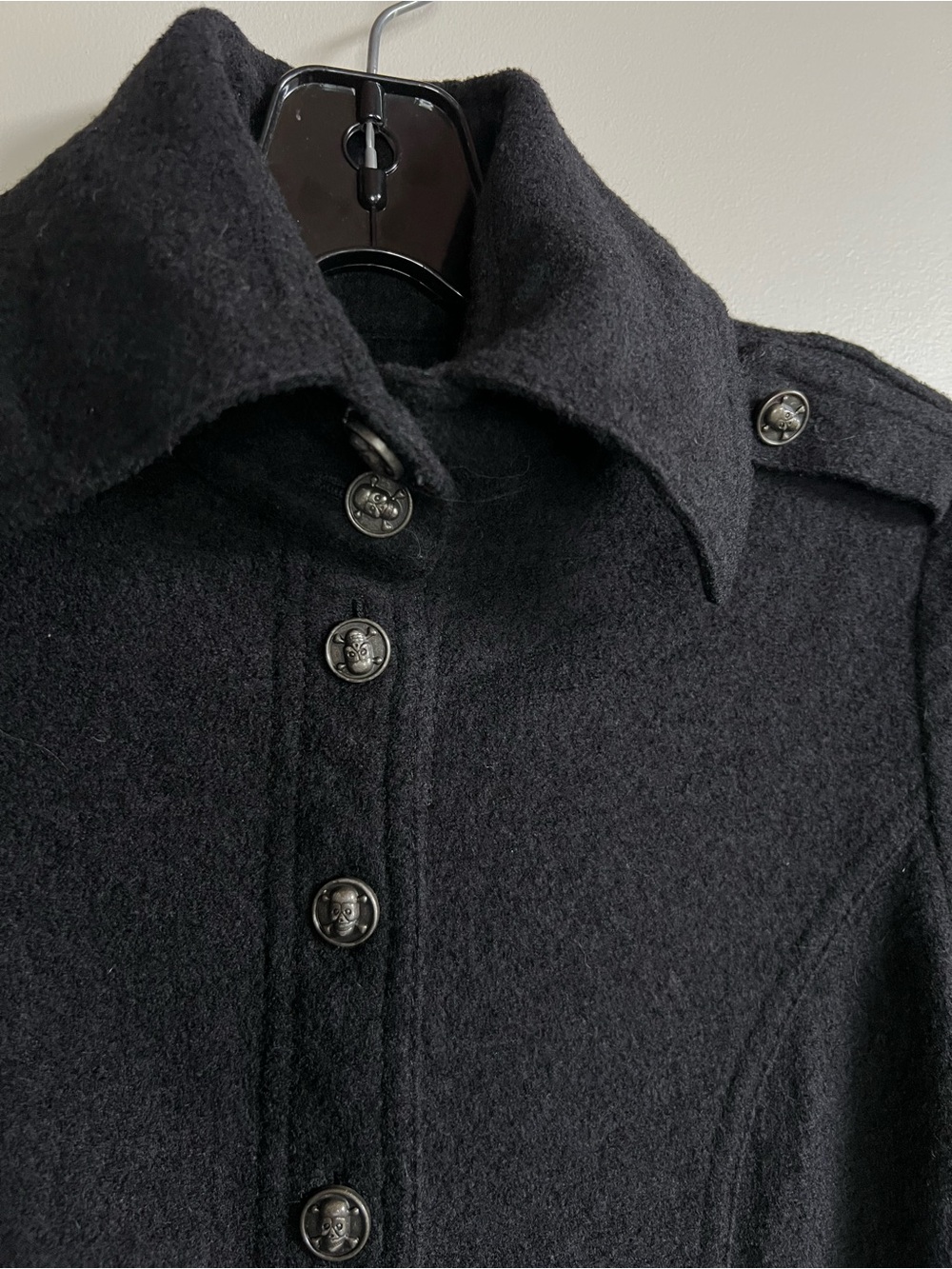 Amass Long Cardigan Sweater Coat Silver Skull Button Front Knit Women’s Size 3 - Picture 3 of 9